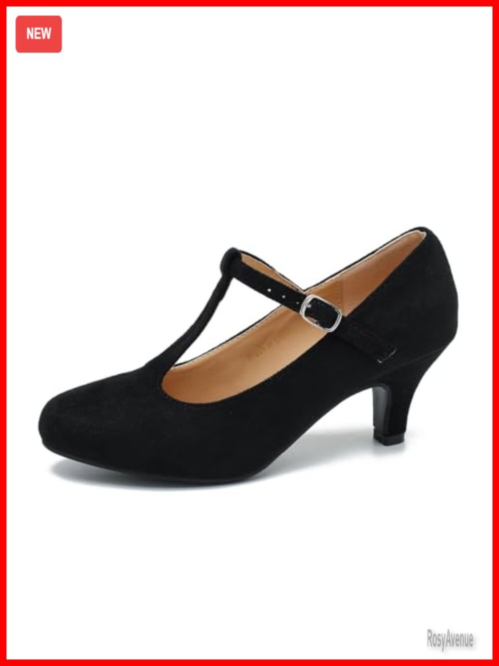 Women's Faux Leather Kitten Heel Pumps Mary Jane T-Strap Office Dress Shoes